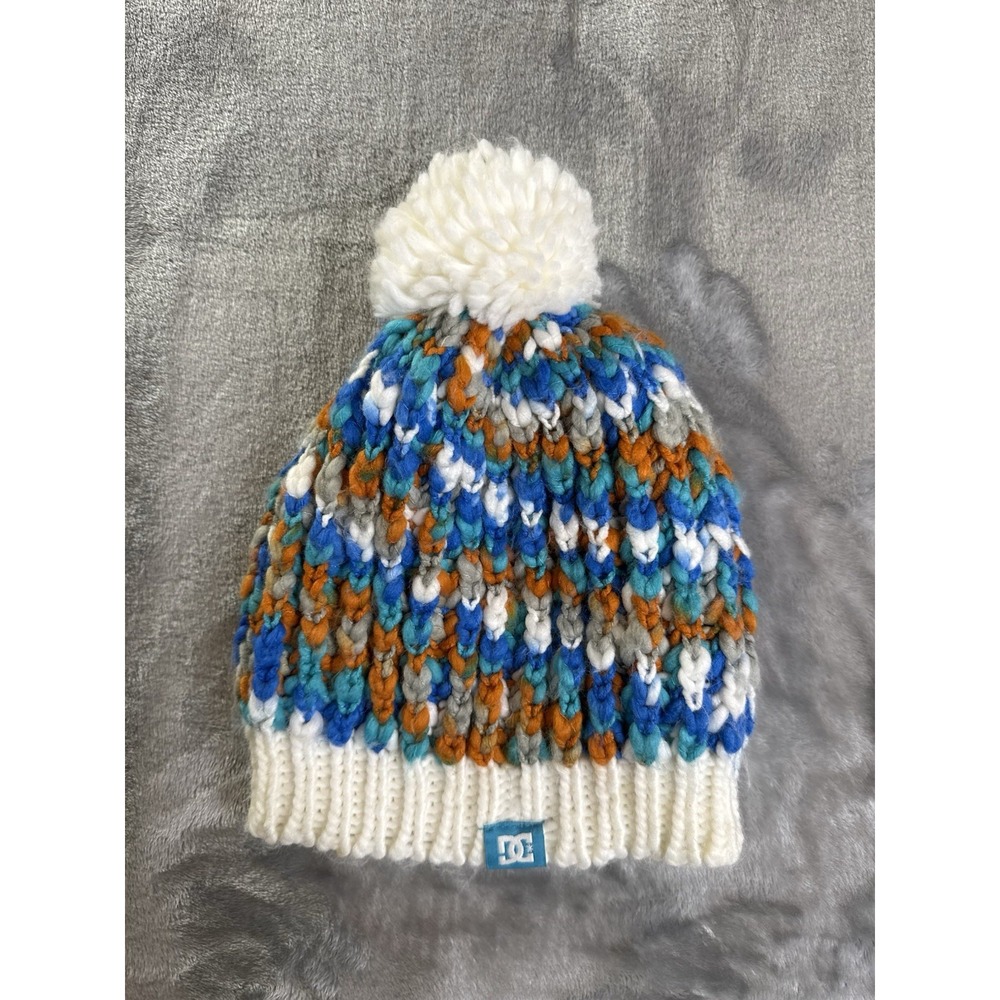 Vintage DC 1994 Knit Multicolor Beanie Hat Crotchet Design Y2K Skater W Pom Plm